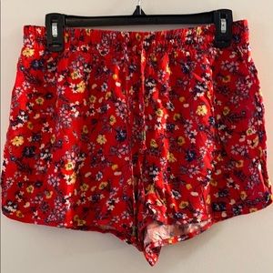 Red floral shorts
